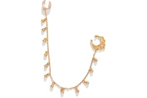 Cubahop falso septum Pearl Star anillo nasal cadena dorada nariz a oreja con pendientes de campana de borlas Hoop clip nasal pendientes no perforadas Sra. Hoop (B)