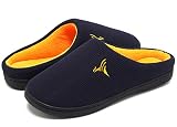 VIFUUR Homme Maison Pantoufles en Mousse À Mémoire Haute Densité Chaude Intérieur Extérieur en Laine comme Doublure Doublure Anti-dérapant À Glisser Chaussures Marine/Maïs 40/41 S