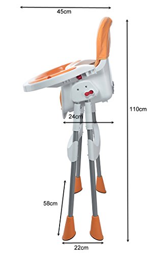 Clamaro „babyHIGH“ Kinder Baby Hochstuhl (5 Farben wählbar) mit Sicherheitsgurt und 2in1 Tablett, Babyhochstuhl klappbar, gepolstert, mit abwischbaren Sitzpostern und mit rutschfesten Standfüßen - 6
