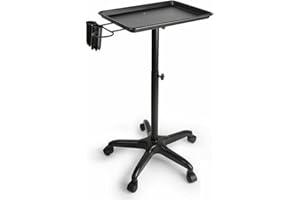 ‎TRIEBAN TRIEBAN Tattoo-Tablett-Salonwagen, rollendes Salon-Tablett, Aluminium-Trolley, Ausrüstung auf Rädern und höhenverstellbar für Dentalwagen, Friseurwagen (Schwarz mit Haartrocknerständer)