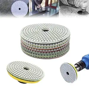 Generic 7Pcs 5 Inch 50-3000 Grit Diamond Polishing Pad Sanding Disc For Marble Concrete Granite Glass