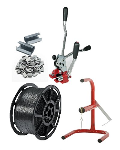 Heavy Duty Manual Hand Pallet Strapping Banding Kit Pack Set - Large Coil Of 12mm Wide Polypropylene Strapping / Coil Stand Carrier / Multi Tensioner Sealing Tool / Metal Seals