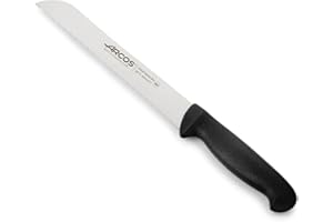 Arcos Serie 2900 - Cuchillo Panero - Hoja Serrada de Acero Inoxidable Nitrum de 200 mm - Mango inyectado en Polipropileno Color Negro
