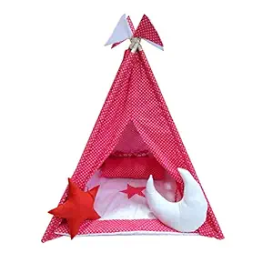 Creative Textiles Cotton Tent House/Play House for 2 Yrs and Above Kids (Red)