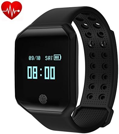 Fitness tracker ZKCREATION Bluetooth smart bracelet Heart rate and blood pressure monitoring incoming call SMS notification smart watch IP67 waterproof Compatible with Android and IOS（Black）