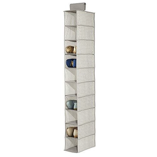 mDesign hängender Stoffschrank – Schuhregal – der ideale Hängeschrank aus Stoff – perfekt als Hängeregal für den Flur – Hängeaufbewahrung für diverse Einsatzgebiete – 10 Fächer – Farbe: taupe/natur