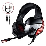 【Diseño humanizado y luces LED y control de volumen】 Hecho de diadema acolchada autoajustable y auriculares con cubierta suave con espuma de memoria suave, los auriculares sobre la oreja presentan una experiencia de uso ultra cómoda. Acolchado suavemente, el audífono ergonómico sobre el oído es más grueso y grande para aislar el ruido ambiental. Las grandes luces led diseñadas en los auriculares son lo suficientemente geniales como para explotar al máximo la atmósfera de todo el juego. Un contro