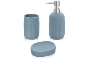 Inbagno Accessori Bagno da appoggio in Set Completo 3 Pezzi, Kit Accessori appoggio con Dispenser, portaspazzolini e Porta saponetta, in Ceramica, Linea Cup