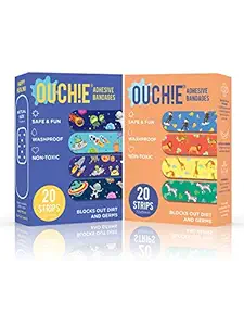 Aya Papaya Ouchie Non-Toxic Printed Bandages Double Combo Set (40 Pack) - Space Blue & Orange