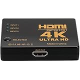 HDMI-Umschalter, AMALINK 4KX 2K Ultra HD HDMI Switch Splitter 3 x 1 für HD-DVD / SKY-STB / PS3 / Xbox36, Schwarz