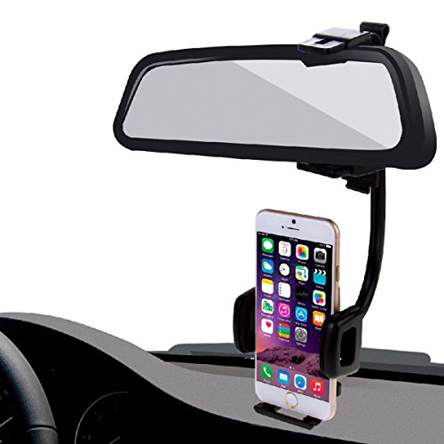 HAWEEL Â® 2 in 1 auto specchietto retrovisore Stand cellulare supporto universale per iPhone 6 / iPhone 5 & 5S & 5 C / Smartphone, morsetto dimensioni: 40mm-80mm(Black)