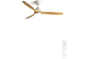 CREATE / WINDCUP/Deckenventilator Weiß Naturholzflügel mit Fernbedienung und Beleuchtung / 40W, Ø132cm, DC-Motor, Leise, 6 Geschwindigkeiten, Sommer-Winterbetrieb