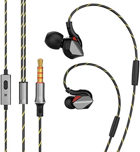 Sports Earphones Wired,Aiwoxing D2 In Ear Headphones with Mic and Ear Hook,Noise Isolating Sweatproof Runing Workout Earbuds for iPhone Sony Samsung iPad iPod Android Smartphone (Black and gray)