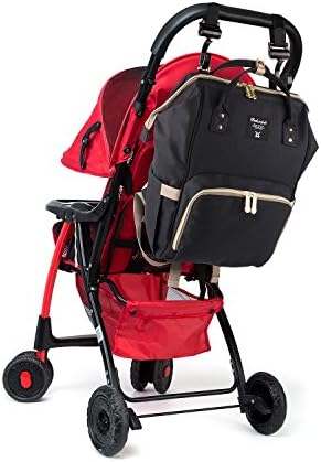 [Updated Version] Nappy Bag Backpack with FREE Bonus Hooks, Stroller with Large Capacity for Baby Care,Fashion Design with Mulit Functional Pockets,Wide Open Design and Waterproof Fabric (Black)