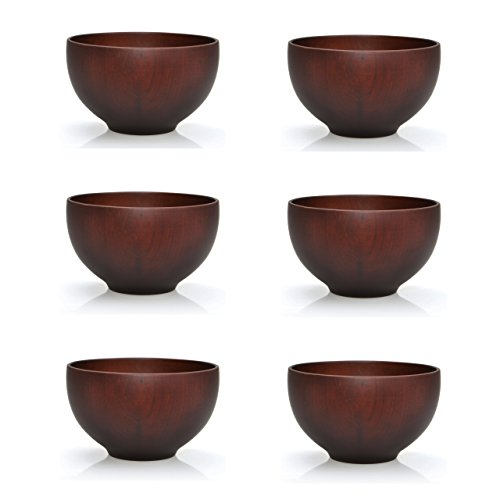 Goodwei Japanische Reisschale 6er-Set, Kastanienholz (Schwarz)