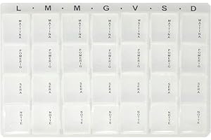 JOY STORE Cotygodniowe etui na pigułki z 7 wysuwanymi modułami i 4 przegrodami dla każdego modułu. (Napisane w języku włoskim)