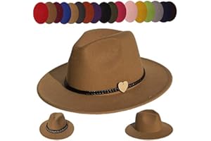 JK Home Wide Brim Fedora Hat - Felt Panama Cap - 2pcs Adjustable Bands - Vintage Style Cosplay Camel