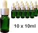 Produktbild 10 Stück Pipettenflaschen (Glasflasche mit Transferpipette und Saugbalg) - lösungsmittelbeständig, Klarglas, grün - Pipettenflasche zu je 10ml