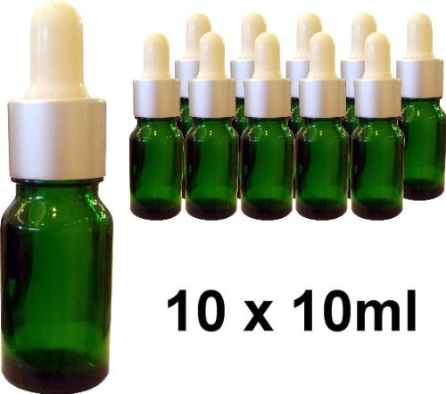 Preisvergleich Produktbild 10 Stück Pipettenflaschen (Glasflasche mit Transferpipette und Saugbalg) - lösungsmittelbeständig, Klarglas, grün - Pipettenflasche zu je 10ml