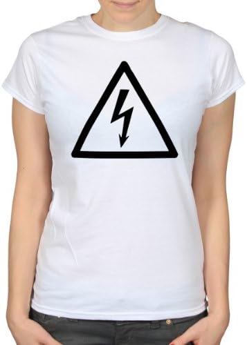 Electric Shock Triangle Hazard Symbol Girls Skinny T-Shirt, White , X-Large