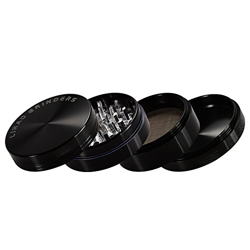 LIHAO Pollen Grinder 2.5″ Aluminium 4 teiliger Crusher für Tabak,Spice,Herb,Gewürze,Kräuter Set mit Schaber (Schwarz) - 2