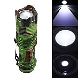 Sukisuki Portable LED Flashlight Mini Torch Outdoor Adjustable Focus Zoom Flash Light Aluminium Structures Water Resistant Light for Travelling, Hiking, Camping Camouflage