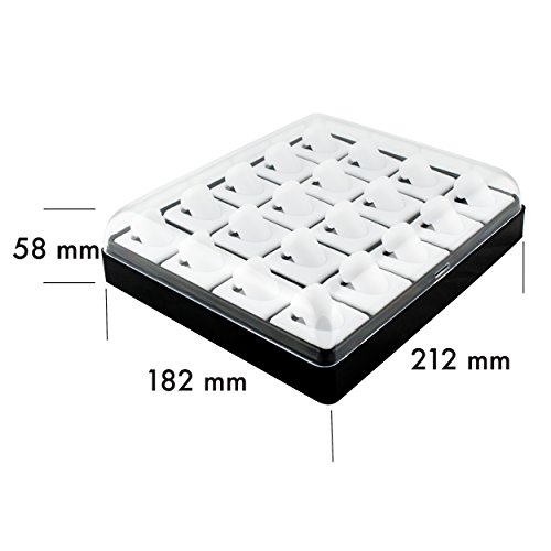 VENKON – 20 Fach Schaukasten mit Transparentem Deckel für Aufbewahrung & Präsentation von Fingerringen – ca. 21 x 18 x 5,5 cm - 3