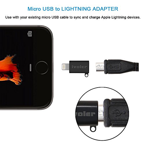 iVoler Lightning auf Micro USB Adapter mit Schlüsselring, [3 Stück] Micro USB auf 8 Pin Lightning Konverter Stecker, Laden und Synchronisieren für iPhone 7/ 7 Plus/ 6/ 6s/ 6 Plus /5 5s 5c, iPad Pro/ iPad Air/ iPad mini und andere Geräte des Ios – Schwarz - 3