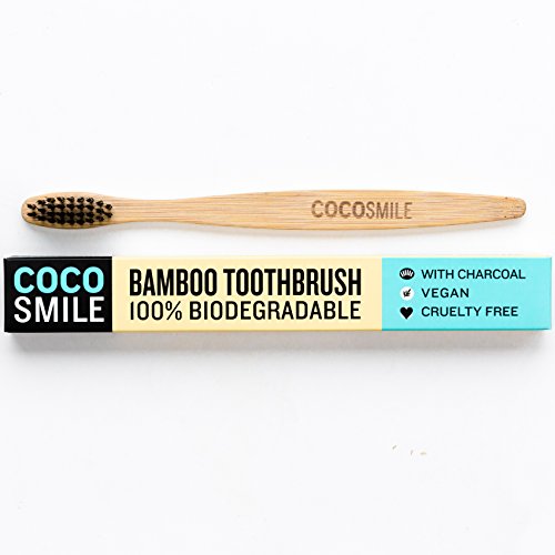 Cocosmile de bambú natural del cepillo de dientes - Soft de carbón Cerda, 100% biodegradable, respetuoso del medio ambiente, vegano, libre de crueldad (1 pieza)