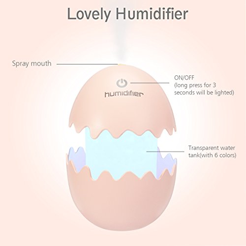 LED Luftbefeuchter, GLISTENY LED Eggshell Nacht Luftbefeuchter bunte Nachtlicht Kalten Nebel Technologie Mini Raumbefeuchter für Babies Yoga Kindergarten Schlafzimmer Büro - 2