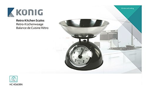 König, Retro Keukenweegschaal met roestvrijstalen kom (Zwart / Zilver) - 5