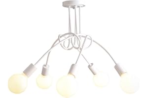 iDEGU 5 Lampen, moderne Deckenleuchte, Vintage, Kronleuchter, Deckenleuchte, E27, Retro, für Wohnzimmer, Esszimmer, Schlafzimmer, Hotel, Innendekoration, 70 cm, weiß (ohne Leuchtmittel)