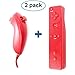 Produktbild AMGGLOBAL 2 x Nunchuck 2 x Fern Nunchuk Controller Für Nintendo WII fern WII + GRATIS SILIKON HÜLLE PINK SCHWARZ BLAU WHIE ROT Paket - Rot