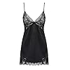 Anyou-Lingerie-sexy-per-le-donne-pizzo-floreale-scollo-a-V-seta-satinata-degli-indumenti-da-notte-chemise-camicia-da-notte-con-perizoma-M-XXL-nero