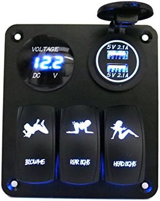 Professional Toggle Switch,Ausdin Waterproof 3 Gang Rocker Switch Panel + 12V LED Voltmeter + Double 4.2A USB Power Outlet Charger Socket for Marine Boat Car Rv Vehicles