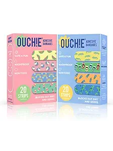 Aya Papaya Ouchie Non-Toxic Printed Bandages Combo Set Of 2 (2 X 20= 40 Pack )- (Pink & Blue)