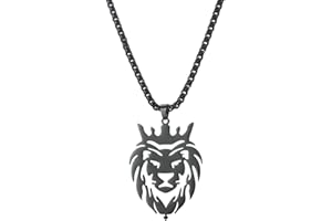 UNIFT Collar de león para hombre, de acero inoxidable, estilo hueco, con colgante de cabeza de rey león, a la moda, con caja de león, collar clásico de animales