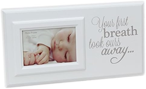 New Baby Wooden Photo Frame Poem Plaque 17cm x 32cm ~ Your First Breath Took Ours Away