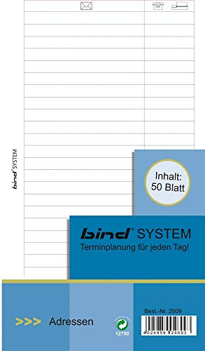 bind System Planer Einlage ADRESSEN 50 Blatt A6 Manager B2609
