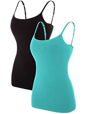 CharmLeaks Damen Unterhemd Spaghetti Top Baumwolle Schwarz / Weiß Trägertop 2er Pack