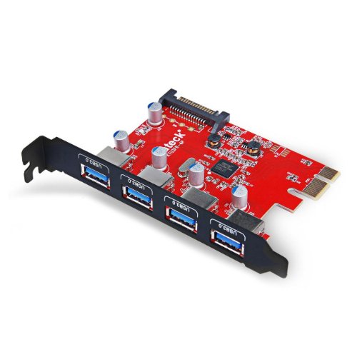 Inateck KTU3FR-4P - Tarjeta de 4 puertos USB  PCI Express  para PC de escritorio  15 conectores PIN de alimentaci  n SATA  con cable de 4 pines para 2x15pin   Y-cable de 15 a 15 pines