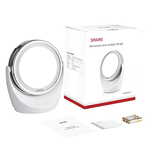 Spaire Kosmetikspiegel LED 10-fach Vergrößerter Schminkspiegel mit Licht Doppelseitiger Vergrößerungsspiegel mit 360°Drehbar für Kosmetik und Hautpflege - 8