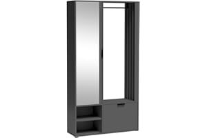 MINIO GO FOR IT MINIO - Hallway Wardrobe Set 100 cm Wide with Mirror, Coat Rack with Shoe Storage Milo, Hallway Wardrobe for Clothes, Coat Stand with Storage - Graphite