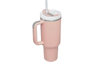 LAUGCIHE 30oz Tumbler with Handle and Straw Lid - Insulated Stainless Steel Water Bottle, Travel Mug, Iced Coffee Cup - Hot and Cold Beverages, Water Cup with Handle (Pink)