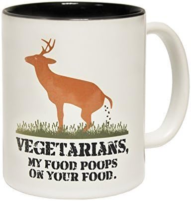 123t Mugs VEGETARIANS MY FOOD POOPS ON YOUR Ceramic Slogan Cup With Black Interior - GIFT BOXED novelty funny