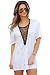 Produktbild Fletion Damen Sexy Sommer Baumwolle V-Ausschnitt Strandkleider Hohle Mini Strand-Kleid Strandbluse Bikini Cover Up