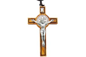 TRUEFAITHGIFTS Olive Wood St. Benedict Cross Size: 2 3/4" H - Made in Italy