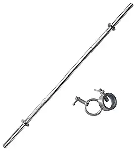 Aurion 4FT-Straight(28MM) Steel Solid Straight & Curl Weight Bar with 2 Locks (Chrome)