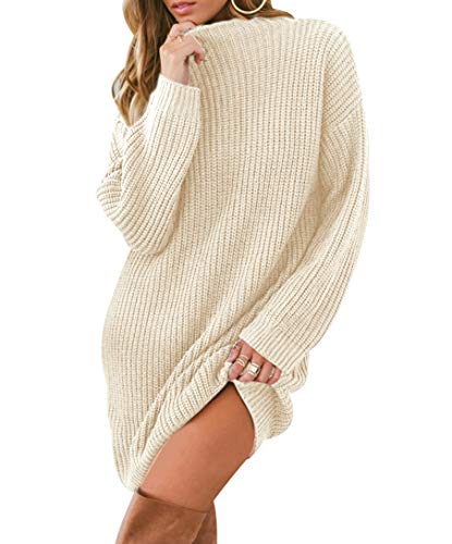 Robe Pull Long Femme Chaud Pull Grosse Maille Femme Large Oversize Pull Tunique Torsadé Manche Longue Ample Hiver Epais Robe Sweat Grosses Mailles Torsadée Large Pull Droit Loose Beige XL