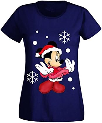 Women's Ladies Disney Minnie Mouse Cartoon Character Christmas High Quality Printed T Shirts UK Size 8-16 (Small) Royal Blue